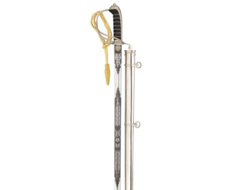 A VICTORIAN ARTILLERY OFFICER'S SWORD, SECOND HALF OF THE 19TH CENTURY of regulation type, with etched blade decorated with s