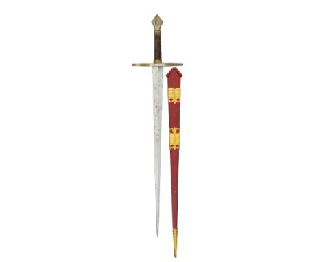 AN IMPRESSIVE KNIGHTLY SWORD IN 15TH CENTURY STYLE, LATE 19TH/EARLY 20TH CENTURY with strongly tapering double-edged blade of