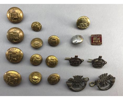 CORNWALL LIGHT INFANTRY BUTTONS, 20TH CENTURY four large by J. R. Gaunt &amp; Son, six small buttons, two cap badges for the 
