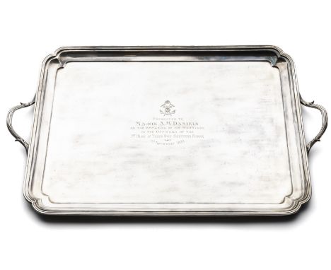 AN INDIAN CAVALRY PRESENTATION TRAY, A PIPE RACK OF SKINNER'S HORSE AND FOUR ASSORTED CARD CASES A massive oblong silver-plat