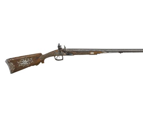 A 22 BORE D.B. GERMAN FLINTLOCK SPORTING GUN FOR THE WURTTEMBERG COURT HUNT, THE BARRELS SIGNED BLAS SEILER VON EHING, CIRCA 