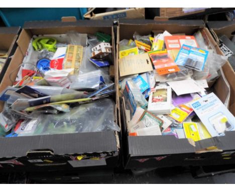 Model Railways - two boxes containing a large quantity of scenics, parts, kits and similar to include Fine Cast Hobby Pro. M 