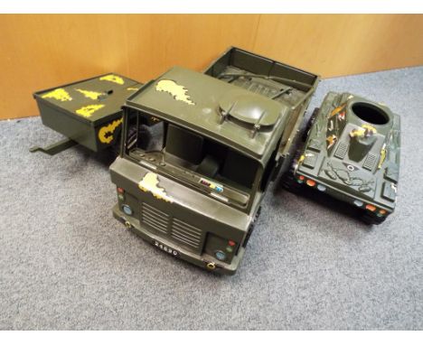 Action Man - a collection of army vehicles to include tank, truck and trailer