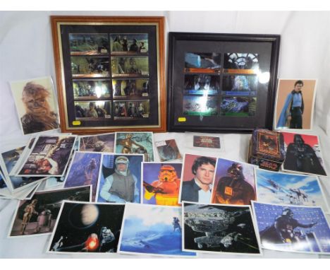 A good quality wooden framed set of Star Wars Episode One wide vision Tops cards (metallic), a wooden display frame containin