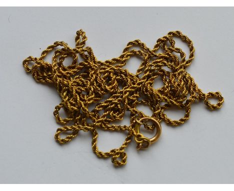 A 9 carat rope twist gold guard chain with ring clasp. Approx. 12 grams. Est. £100 - £200.