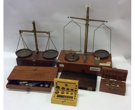 A box containing old jeweller's scales and weights. Est. £30 - £50.