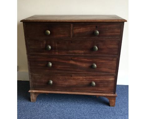 A mahogany chest of five drawers on bracket feet. Est. £30 - £40.