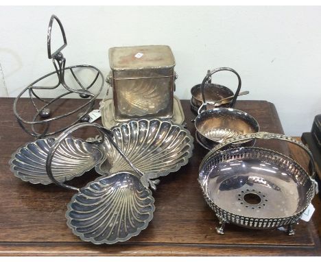 An EPNS tea caddy etc. Est. £20 - £30.