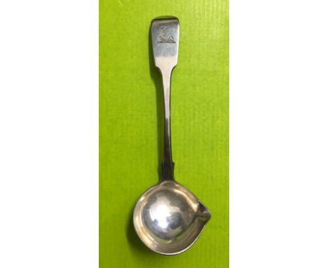 A CREAM LADLE WITH POURING LIP, HALLMARKED DUBLIN 1855, MAKERS MARK JS
