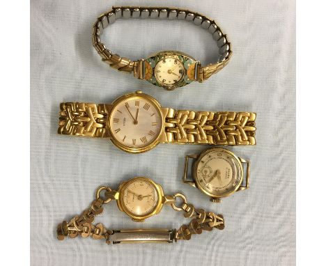 CITIZEN MOTHER OF PEARL FACED WRIST WATCH, AN ANCRE LADIES WRIST WATCH, AN ORIS LADIES WRIST WATCH AND AN ENAMEL CASED WRIST 