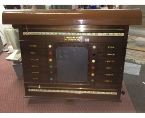 G WRIGHT & CO OF LONDON BILLIARD/SNOOKER SCORE MARKER WITH OVERHEAD LIGHT 100CM W X 80CM H APPROX