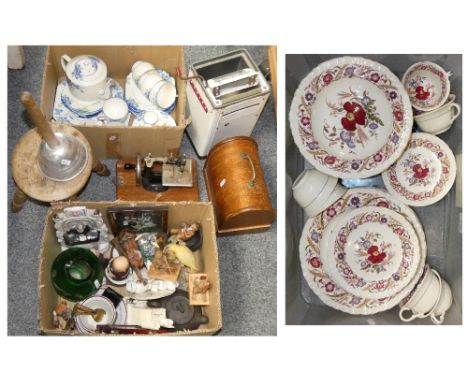 Cased child's sewing machine, child's stool, ponch, part tea service, Wedgwood dinner ware, etc. (4)