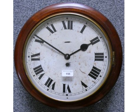 A mahogany framed circular wall clock the face marked 'Made in England', overall diameter 39 cm, face diameter 30 cm