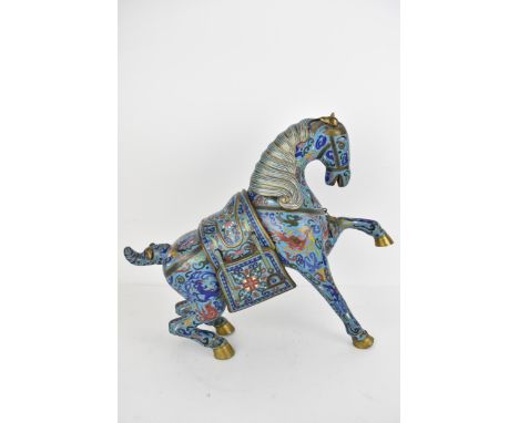 A large Chinese cloisonné enamel mode of a rearing horse, 41cm h 