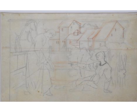 Charles Fairfax Murray (1849-1919) 'Garland Makers' a preliminary sketch of the central panel of the triptych now owned by Th