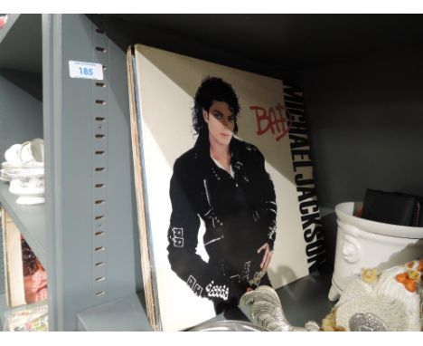 A selection of Michael Jackson vinyl albums and Winston Churchill speaches