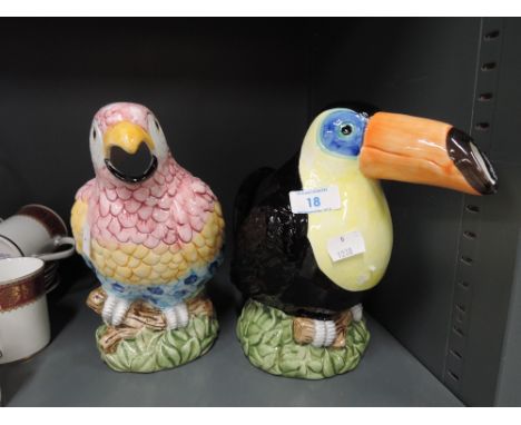 Two ceramic bird jugs, a Tucan and a Parrot
