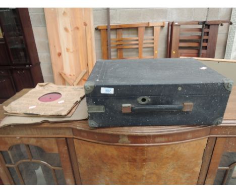 A vintage gramophone and 78sHas handle and sound boxwe do not test for functionality