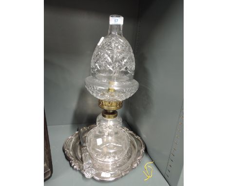 A plated tray and an electric glass lamp