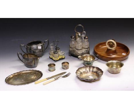 Boxes and Objects - a silver napkin ring; condiment stands; novelty nut cracker; etc