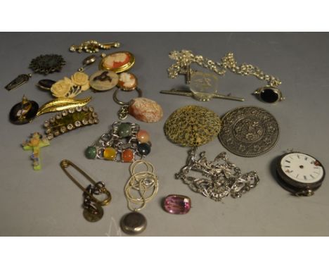 Costume Jewellery - an early 19th century buckle; a silver pendant; other silver jewellery; a pocket watch; etc