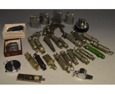 Whistles, 19th century and later, including Girl Guides with compass, The ACME Scout Master pewter whistle, The Metropolitan 
