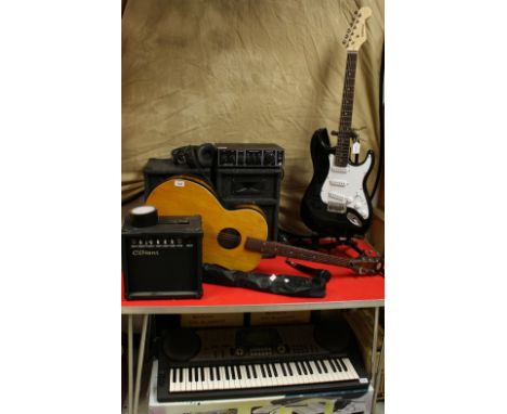 Musical Instruments - a C-Giant electric guitar and amplifier; an acoustic guitar; a Casio keyboard, CTK-651; a PA system; qu