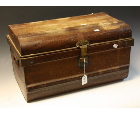A scumbled tin trunk, of small proportions, 56cm wide