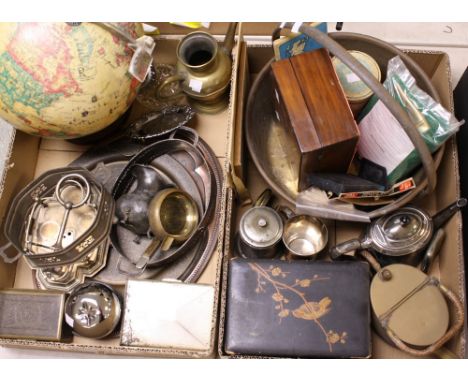 Boxes and Objects - a Scanglobe desk globe, made in Denmark; a Japanese lacquer work box, c.1960; a brass jam pan; an Arts an