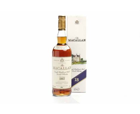 MACALLAN 1967 AGED 18 YEARS
Highland Single Malt Scotch Whisky. Matured in sherry wood. Distilled in 1986 by The Macallan Dis