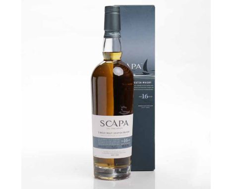 SCAPA 16 YEAR OLD
Highland Single Malt Scotch Whisky, 70cl, 40% volume. In box. CONDITION REPORT: Capsule: Very god.
Labels: 