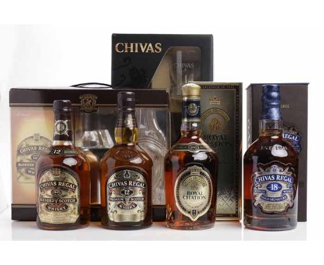 CHIVAS BROTHERS ROYAL CITATION
Blended Scotch Whisky. 75cl, 43° G.L., in carton.
CHIVAS REGAL 18 YEAR OLD
Blended Scotch Whis