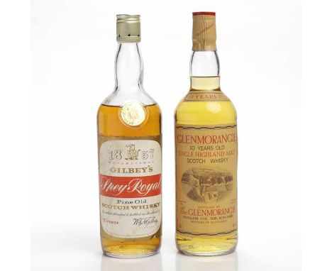GILBEY'S SPEY ROYAL
Blended Scotch Whisky. No capacity stated, 70° proof. 
GLENMORANGIE 10 YEARS OLD
Highland Single Malt Sco