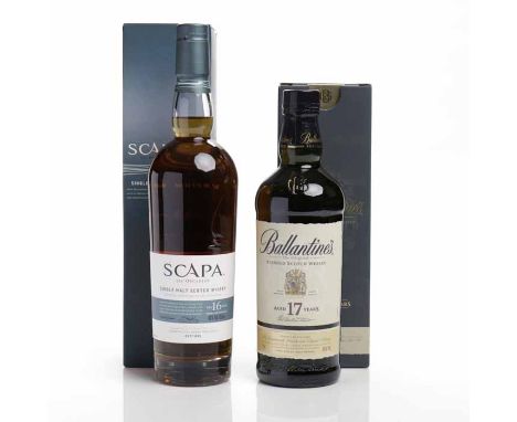SCAPA 16 YEARS OLD
Highland Single Malt Scotch Whisky. Labelled for the Asian market. 70cl, 40% volume, in carton. 
BALLANTIN