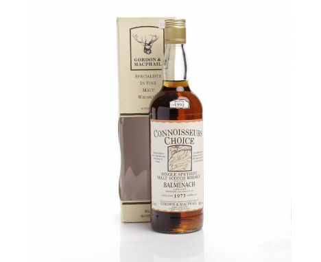 BALMENACH 1973 CONNOISSEURS CHOICE
Speyside Single Malt Scotch Whisky. Proprietors: John Crabbie & Co. Ltd. Specially selecte