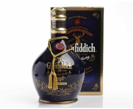 GLENFIDDICH ANCIENT RESERVE AGED 18 YEARS 
Single Malt Scotch Whisky. 70cl, 43% volume, in blue Spode decanter, in carton. 