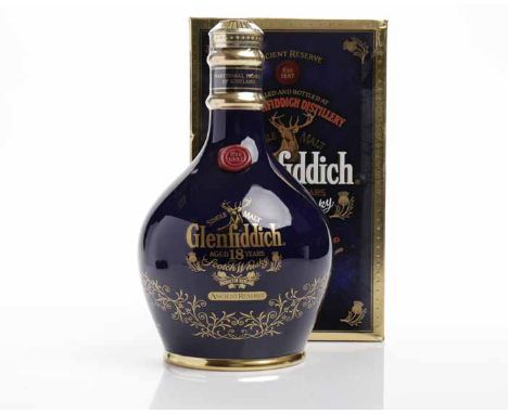 GLENFIDDICH ANCIENT RESERVE AGED 18 YEARS 
Single Malt Scotch Whisky. 70cl, 43% volume, in blue Spode decanter, in carton. 