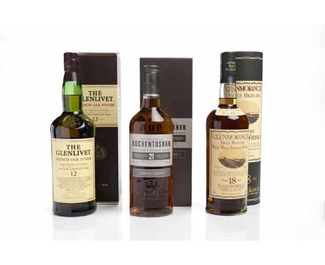 GLENMORANGIE 18 YEAR OLD
Highland Single Malt Scotch Whisky. Matured in oak casks. 1L, 43% volume. In tube.
GLENLIVET 12 FREN