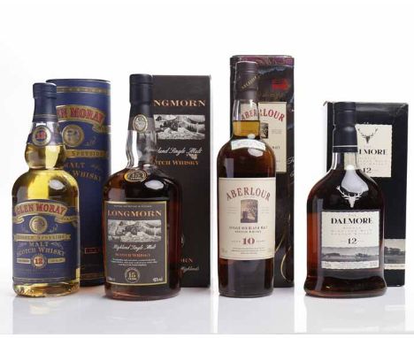 LONGMORN 15 YEARS OLD
Highland Single Malt Scotch Whisky. 1L, 45% volume, in carton. 
GLEN MORAY 12 YEARS OLD
Speyside Single