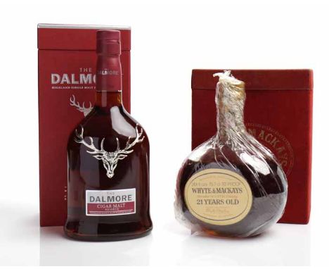 WHYTE & MACKAY 21 YEARS OLD
Blended Scotch Whisky. 26 2/3 fl.oz (75.7cl), 70° proof, in box.  
DALMORE CIGAR MALT RESERVE
Hig