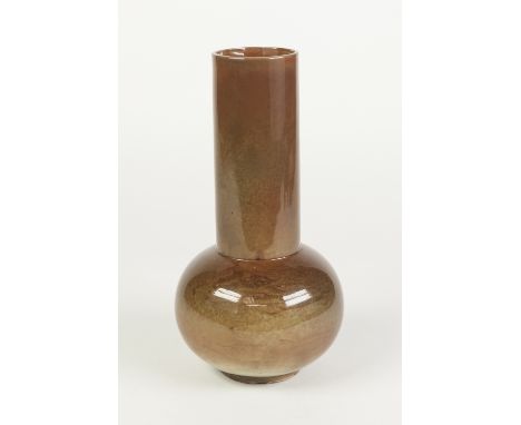 ROYAL WORCESTER 'SABRINA WARE' CHINA VASE, of compressed, footed form with tall, slightly tapering neck, glazed in brown over