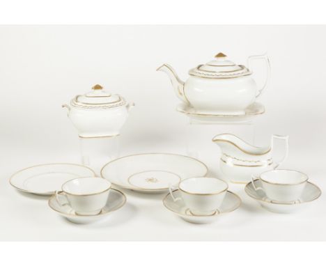 THIRTY SIX PIECE EARLY NINETEENTH CENTURY ENGLISH PORCELAIN PART TEA SERVICE, NOW SUITABLE FOR SEVEN PERSONS, white glazed wi