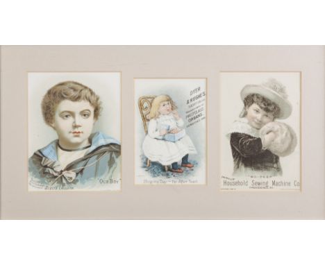 A MOUNTED BUT UNFRAMED 'PEARS SOAP' CHROMOLITHOGRAPHIC COLOUR PRINT, together with ten chromolithographic Tradesmen's Adverti