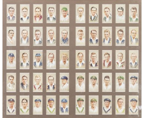FRAMED SET OF W.D. & H.O. WILLS CIGARETTE CARDS of cricketers, 51 in total together with a framed set of PLAYERS CARDS of cri