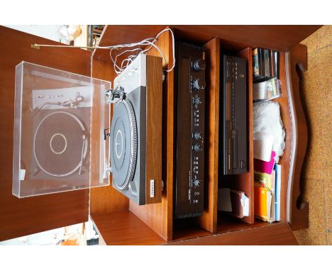 Pioneer turntable and music system with speakers. Record deck Pioneer direct drive stereo turntable PL-510A. Stereo receiver 