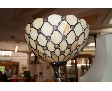 Brass column Tiffany style lamp. Height 176cm