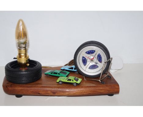 Motor themed table lamp and clock