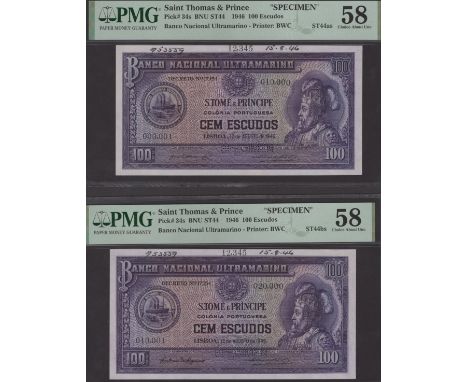 Banco Nacional Ultramarino, St Thomas & Prince, printers archival specimens for 100 Escudos (3), 12 August 1946, serial numbe