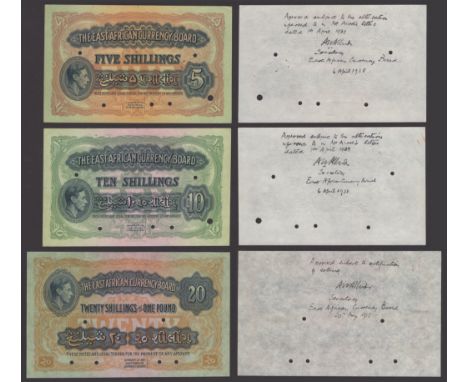 East African Currency Board, a set of uniface printers proofs from the 1938-51 Issues, comprising 5 Shillings, 10 Shillings a