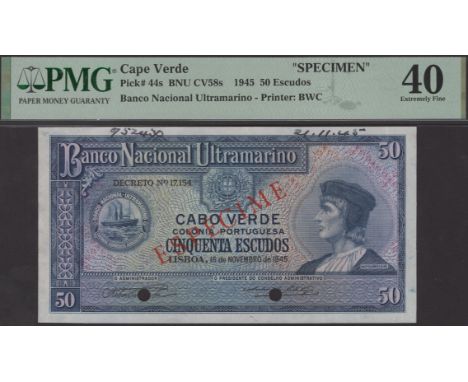 Banco Nacional Ultramarino, Cape Verde, specimen 50 Escudos, 16 November 1945, no serial number, Antonio Pedroso Pimenta sign